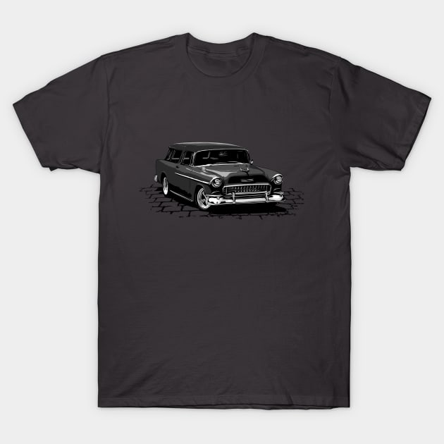 Black 55 Chevy Nomad T-Shirt by ZoeysGarage